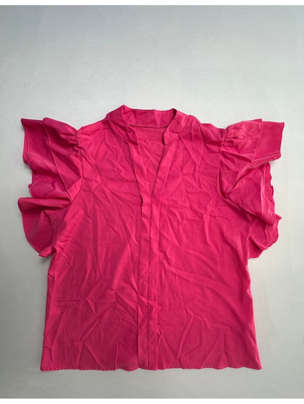 Women's L Hot Pink Ruffle Flutter Sleeve Blouse Top